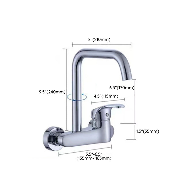 Modern Metal Wall-mounted Kitchen Faucet One Handle High Arch Water Filler