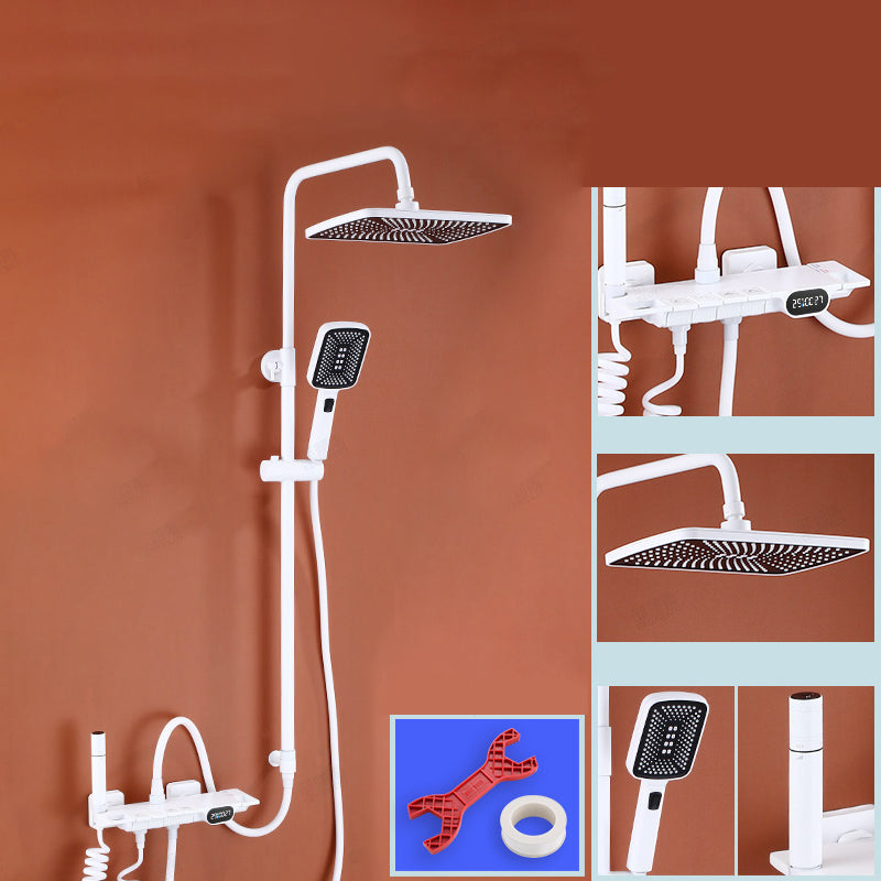 White Shower System Adjustable Spray Pattern Shower Arm Square Wall Mount Shower System