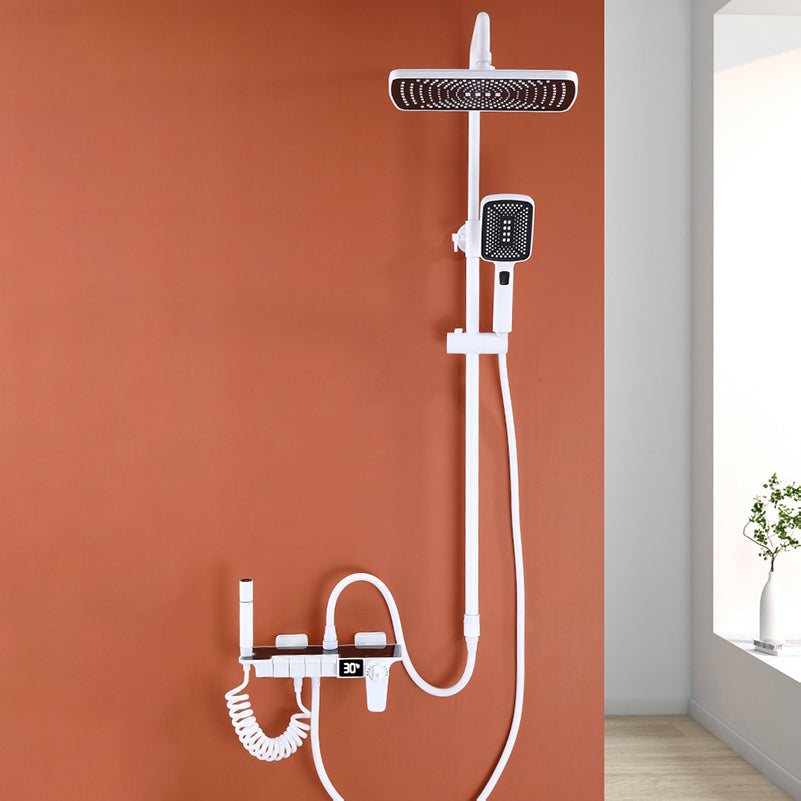 White Shower System Adjustable Spray Pattern Shower Arm Square Wall Mount Shower System