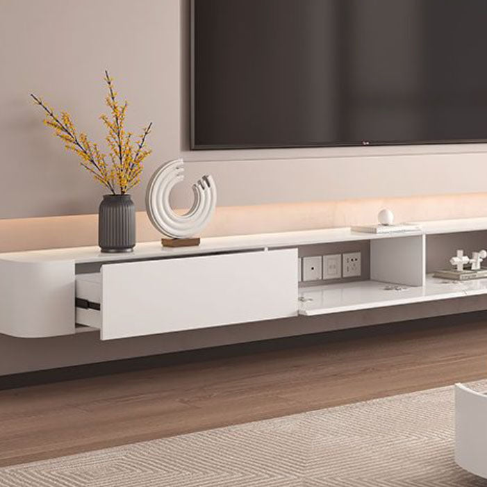 Contemporary Media Console Floating Faux Wood White TV Console