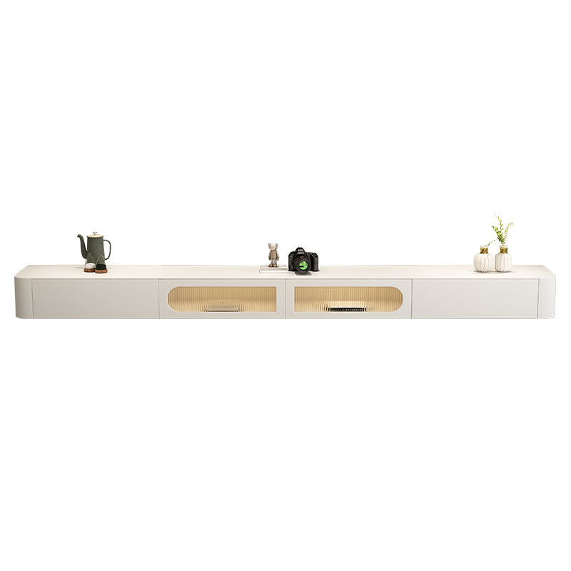 Contemporary Media Console Floating Faux Wood White TV Console