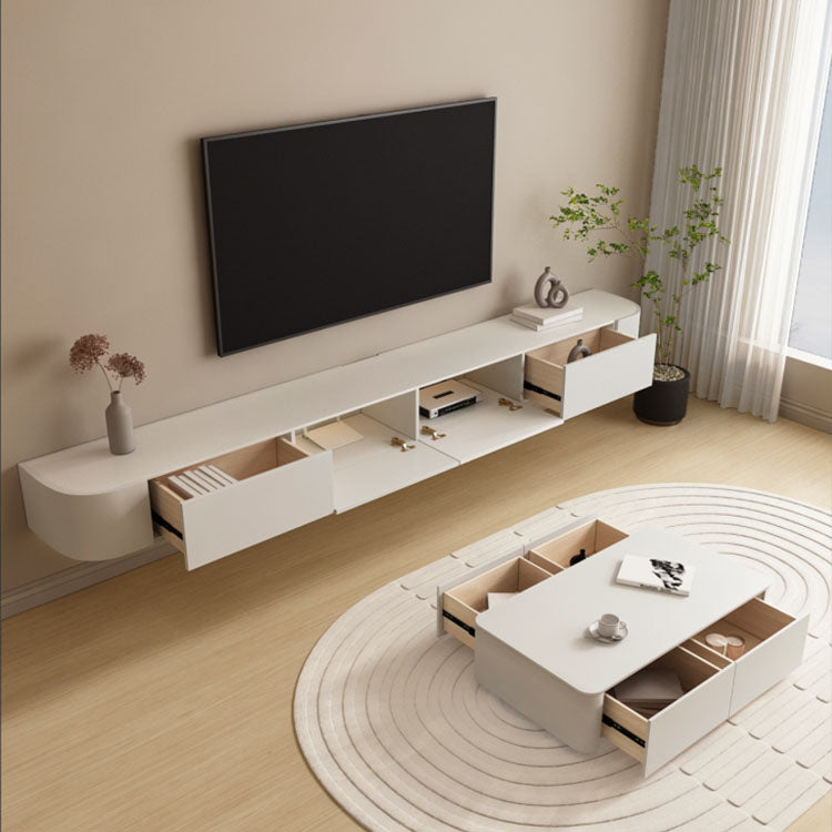 Engineered Wood Media Console Modern Floating White TV Console