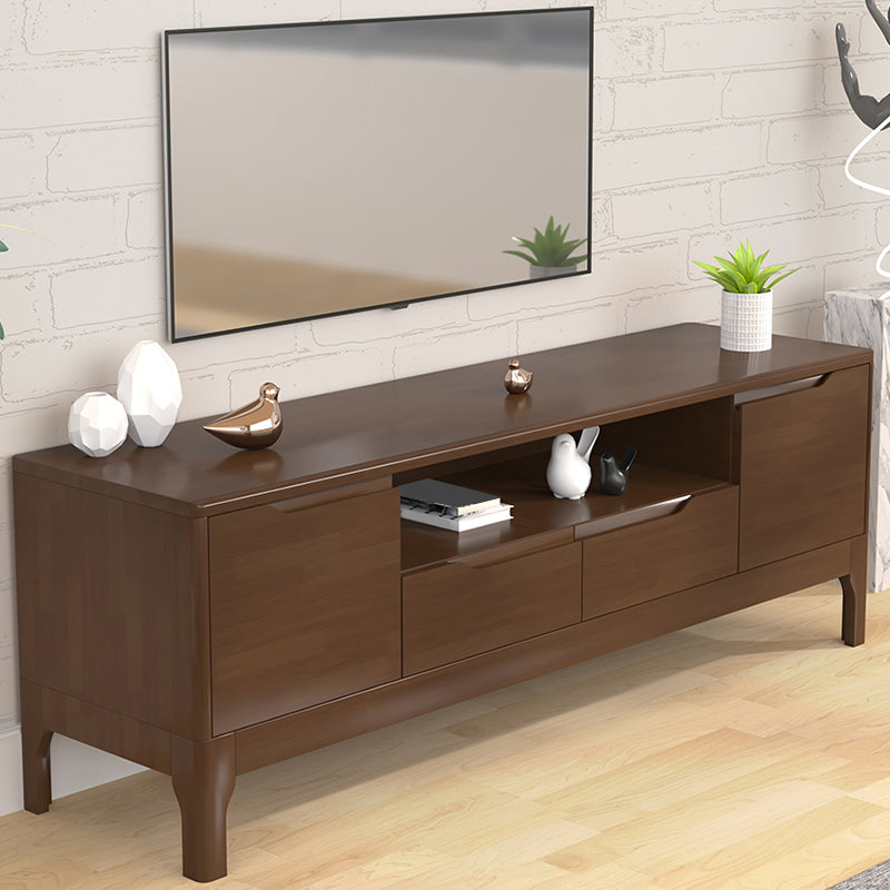 Rubber Wood Media Console Modern 2 Drawers TV Console with Doors