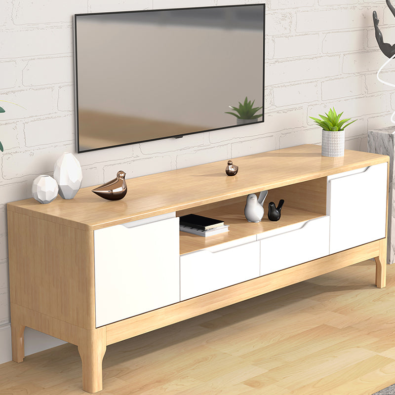 Rubber Wood Media Console Modern 2 Drawers TV Console with Doors