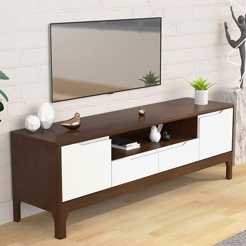 Rubber Wood Media Console Modern 2 Drawers TV Console with Doors