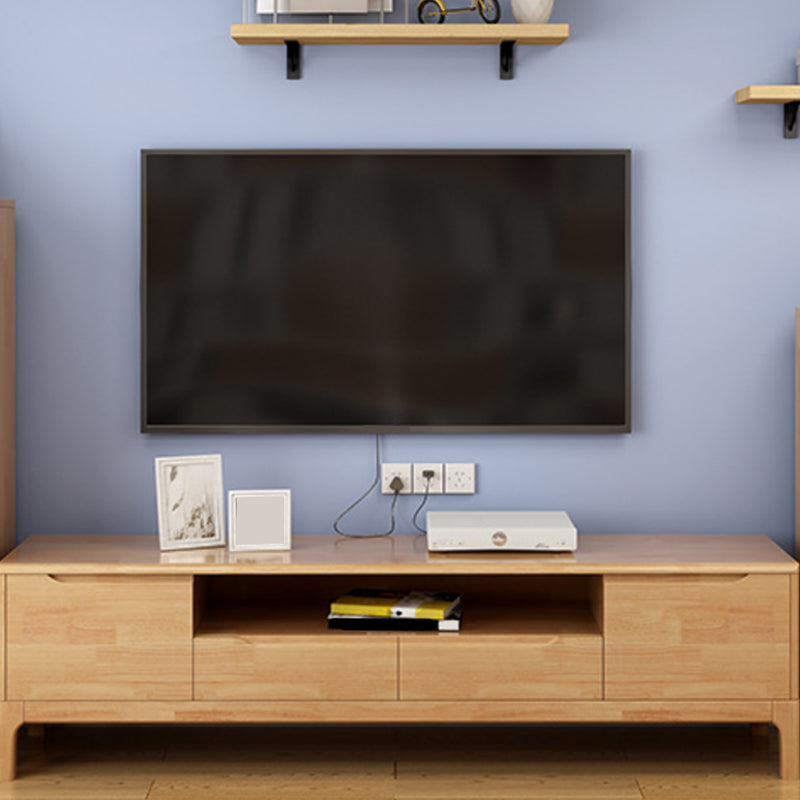 Rubber Wood Media Console Modern 2 Drawers TV Console with Doors