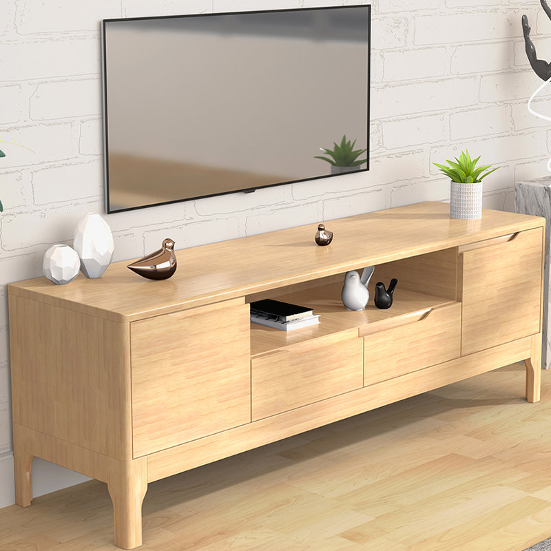 Rubber Wood Media Console Modern 2 Drawers TV Console with Doors