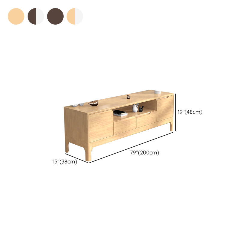 Rubber Wood Media Console Modern 2 Drawers TV Console with Doors