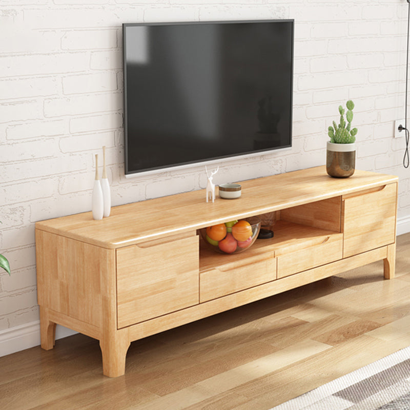 Rubber Wood Media Console Contemporary 2 Drawers TV Console with Splayed Wooden Legs