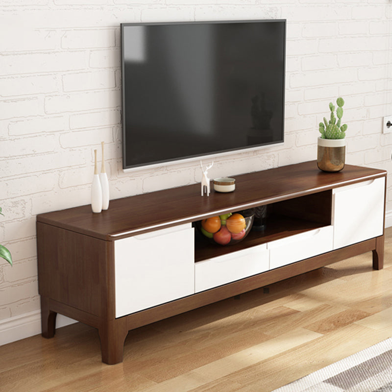 Rubber Wood Media Console Contemporary 2 Drawers TV Console with Splayed Wooden Legs