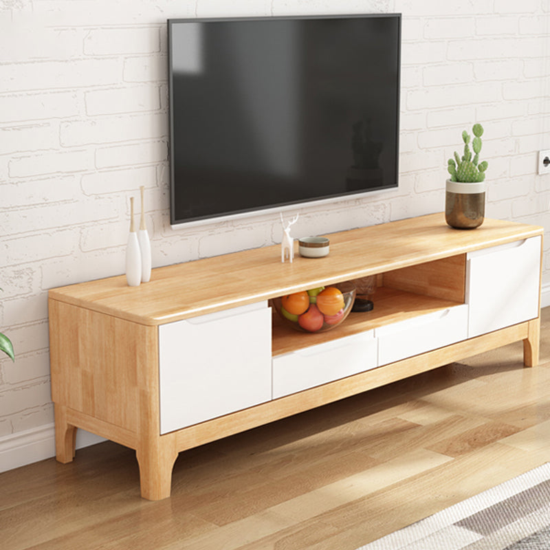 Rubber Wood Media Console Contemporary 2 Drawers TV Console with Splayed Wooden Legs