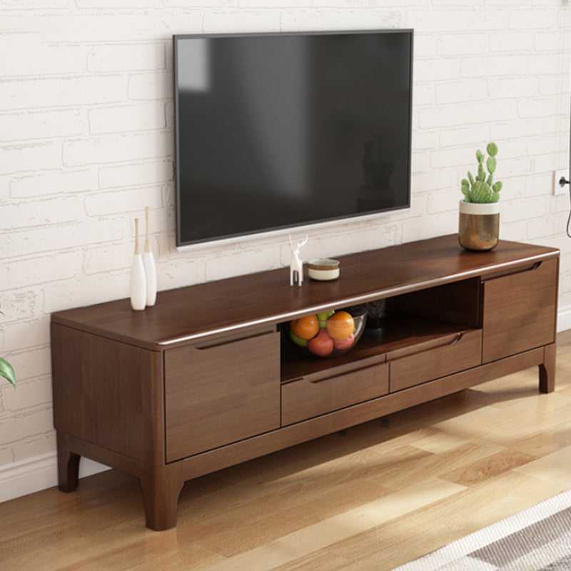 Rubber Wood Media Console Contemporary 2 Drawers TV Console with Splayed Wooden Legs