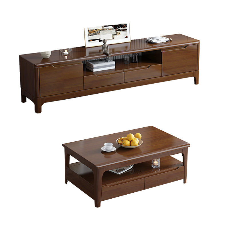 Rubber Wood Media Console Contemporary 2 Drawers TV Console with Splayed Wooden Legs