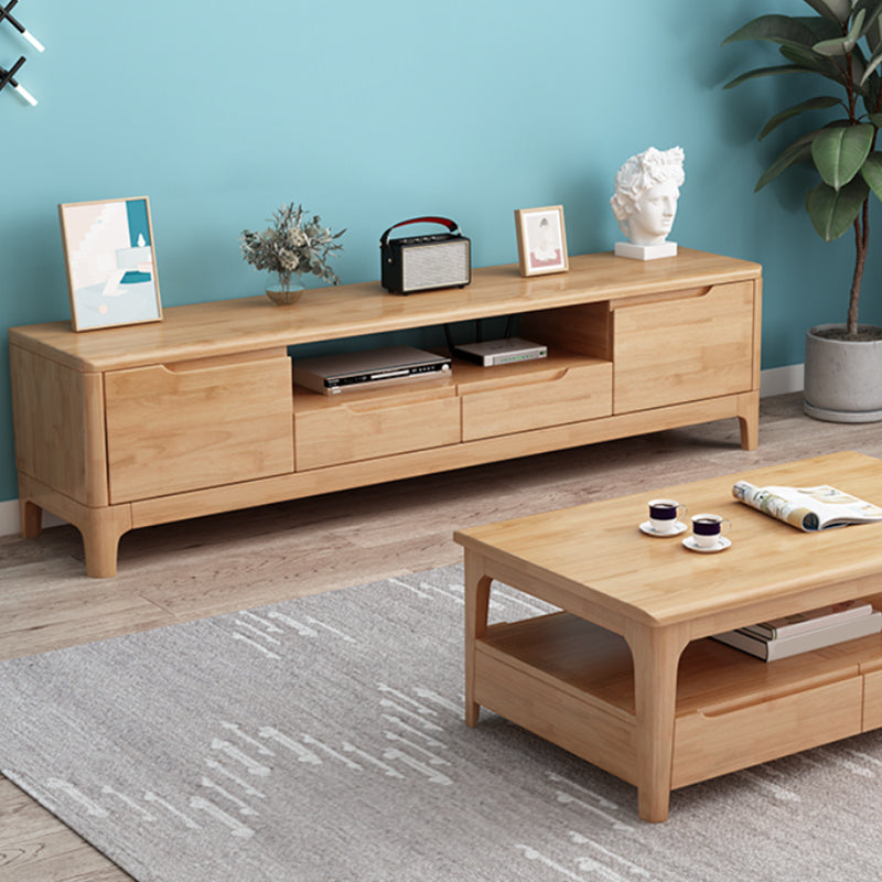 Rubber Wood Contemporary TV Console Open Storage Media Console