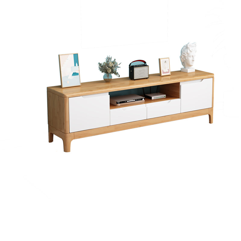 Rubber Wood Contemporary TV Console Open Storage Media Console