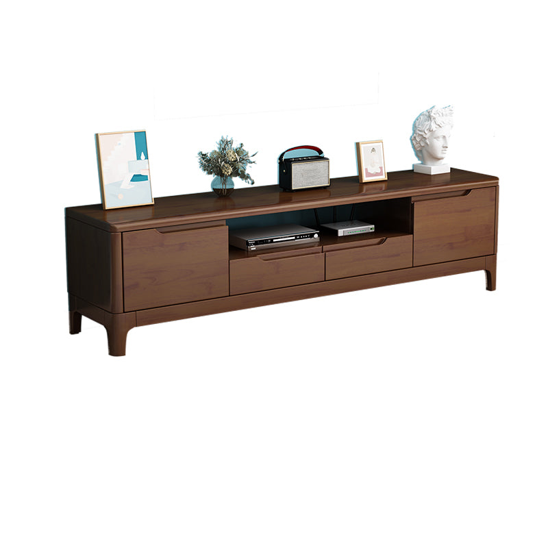 Rubber Wood Contemporary TV Console Open Storage Media Console