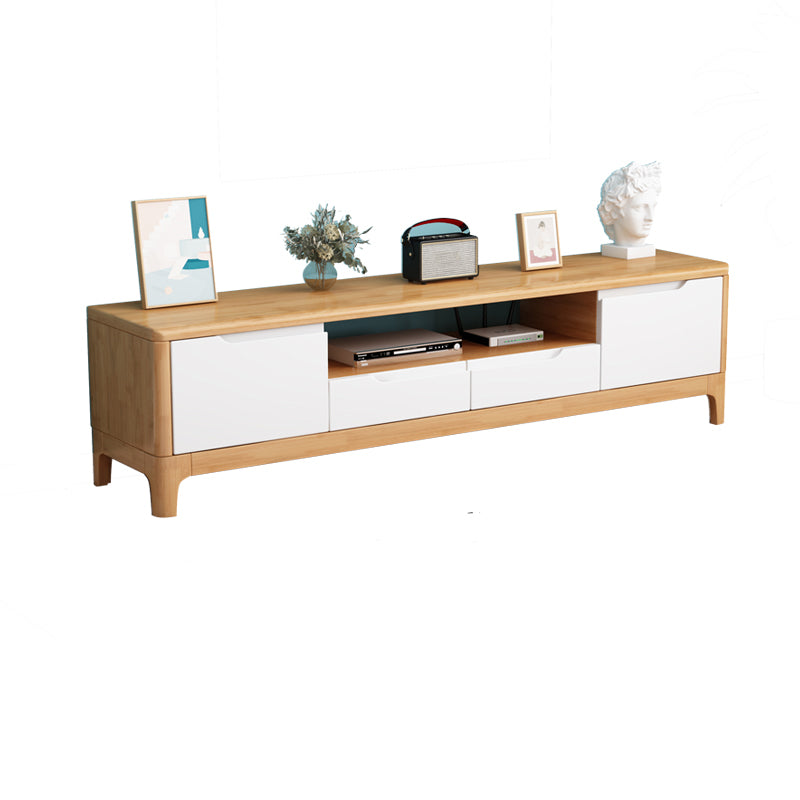 Rubber Wood Contemporary TV Console Open Storage Media Console