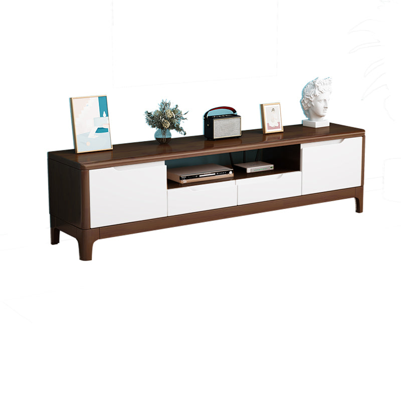 Rubber Wood Contemporary TV Console Open Storage Media Console