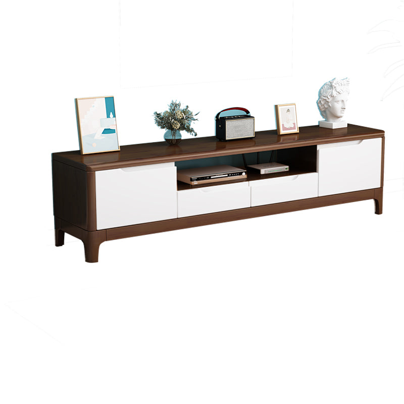 Rubber Wood Contemporary TV Console Open Storage Media Console