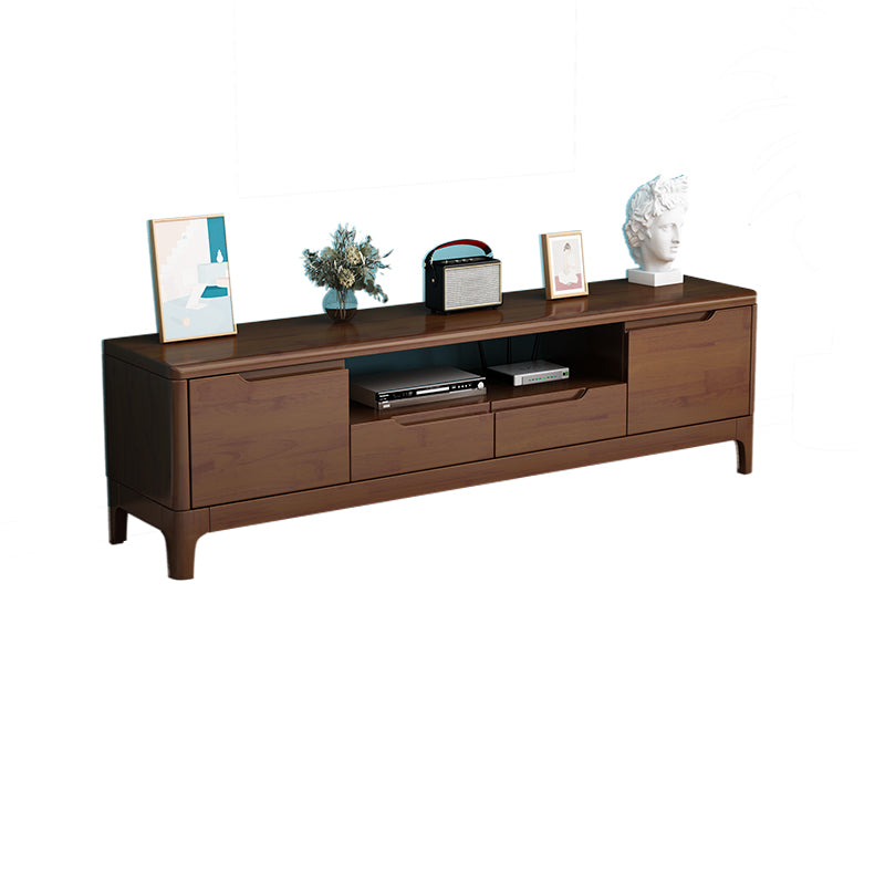 Rubber Wood Contemporary TV Console Open Storage Media Console