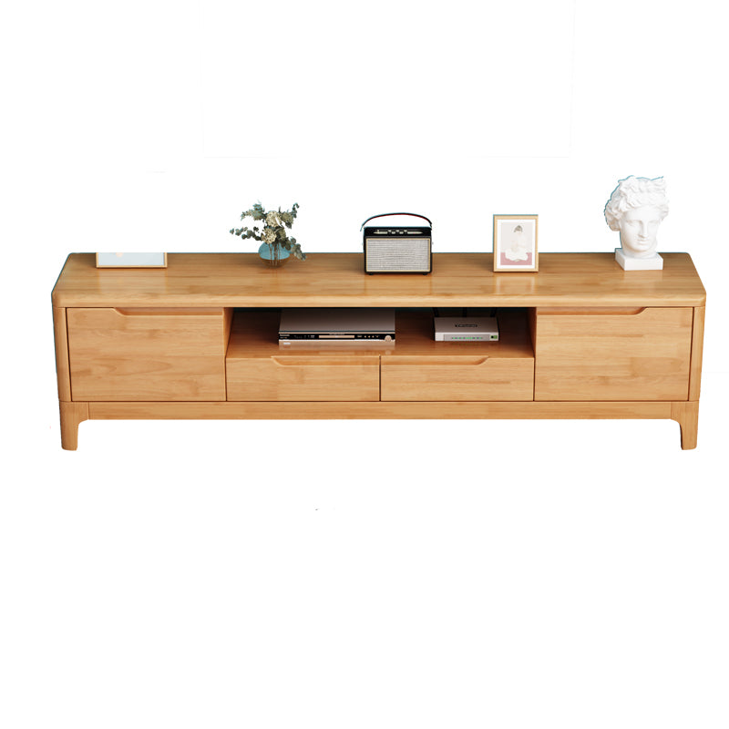 Rubber Wood Contemporary TV Console Open Storage Media Console