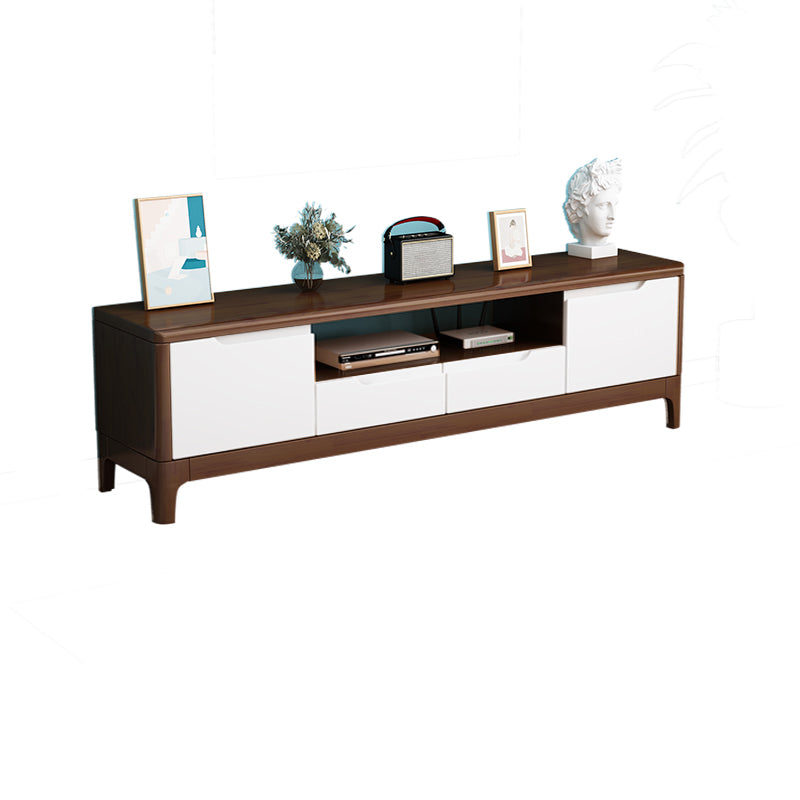 Rubber Wood Contemporary TV Console Open Storage Media Console