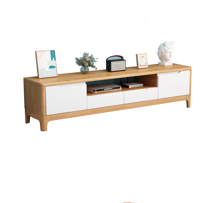 Rubber Wood Contemporary TV Console Open Storage Media Console