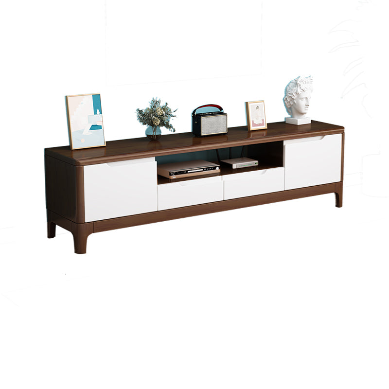 Rubber Wood Contemporary TV Console Open Storage Media Console