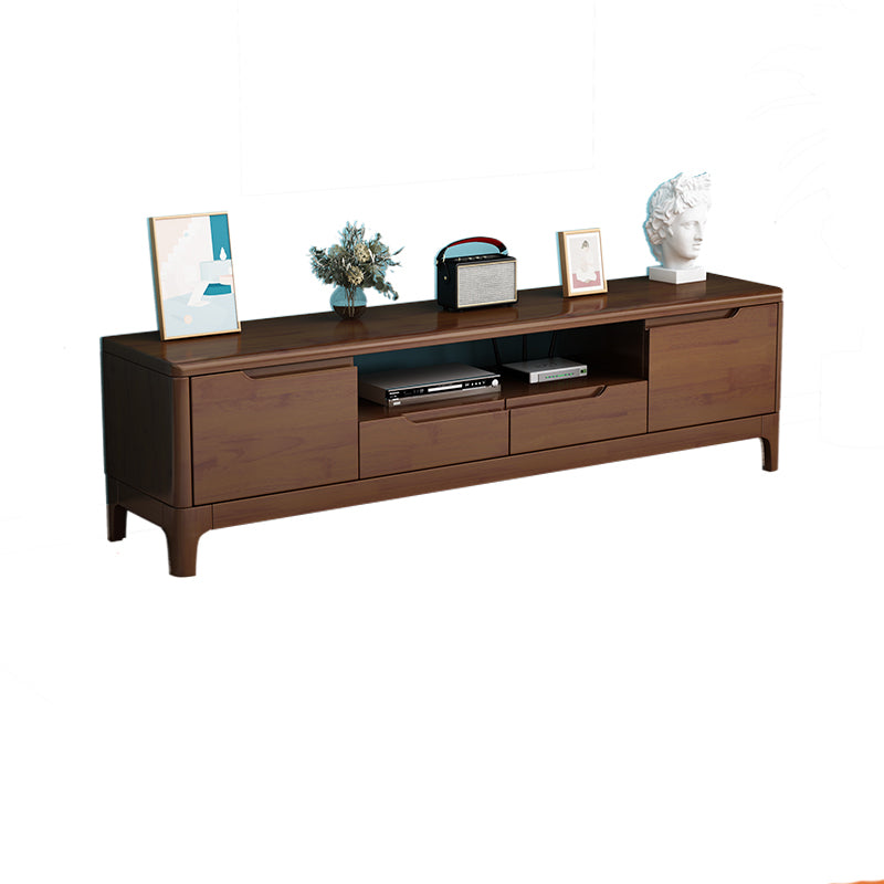 Rubber Wood Contemporary TV Console Open Storage Media Console