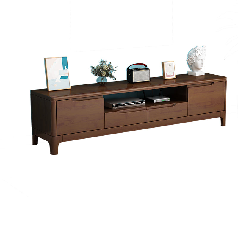 Rubber Wood Contemporary TV Console Open Storage Media Console