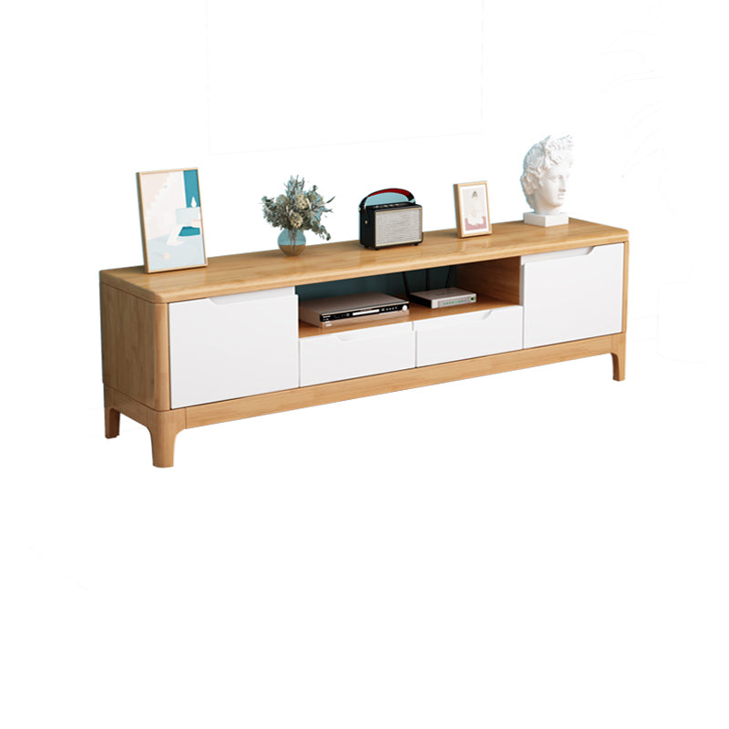 Rubber Wood Contemporary TV Console Open Storage Media Console