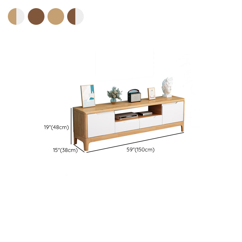 Rubber Wood Contemporary TV Console Open Storage Media Console