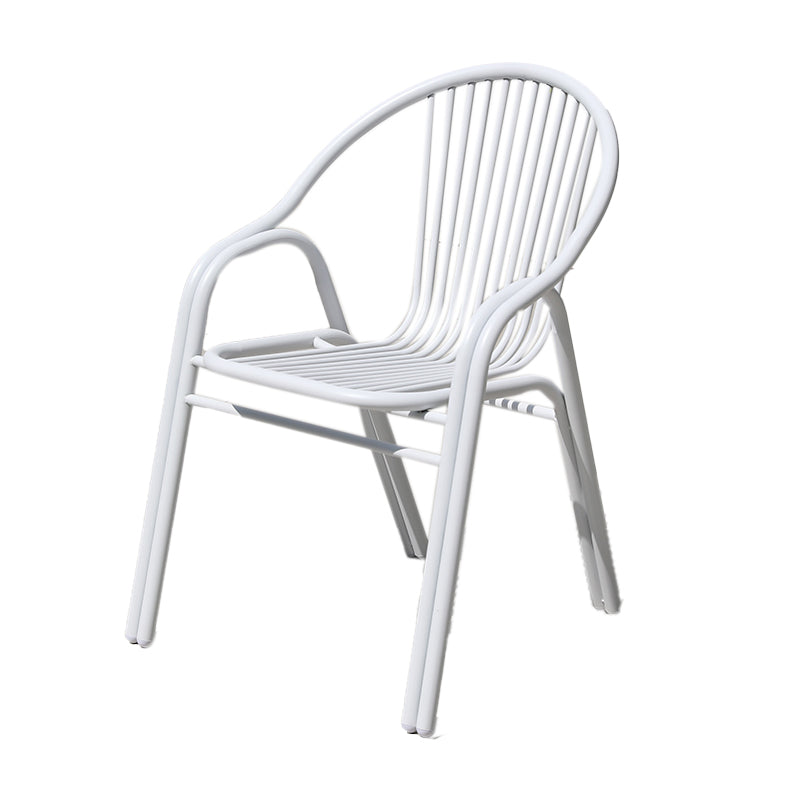 White Stacking Dining Side Chair Aluminum Outdoor Bistro Chairs with Arm