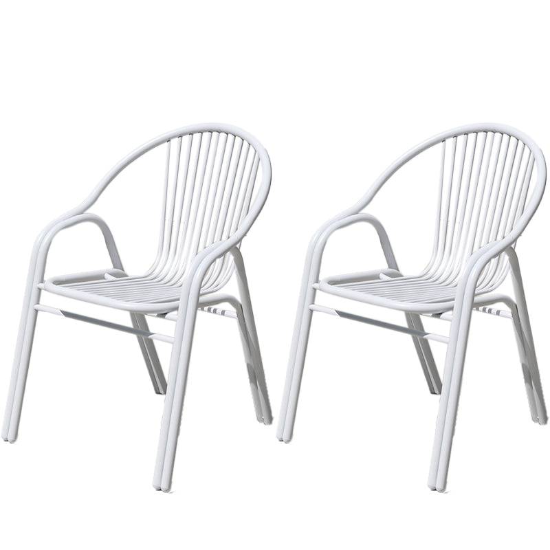 White Stacking Dining Side Chair Aluminum Outdoor Bistro Chairs with Arm