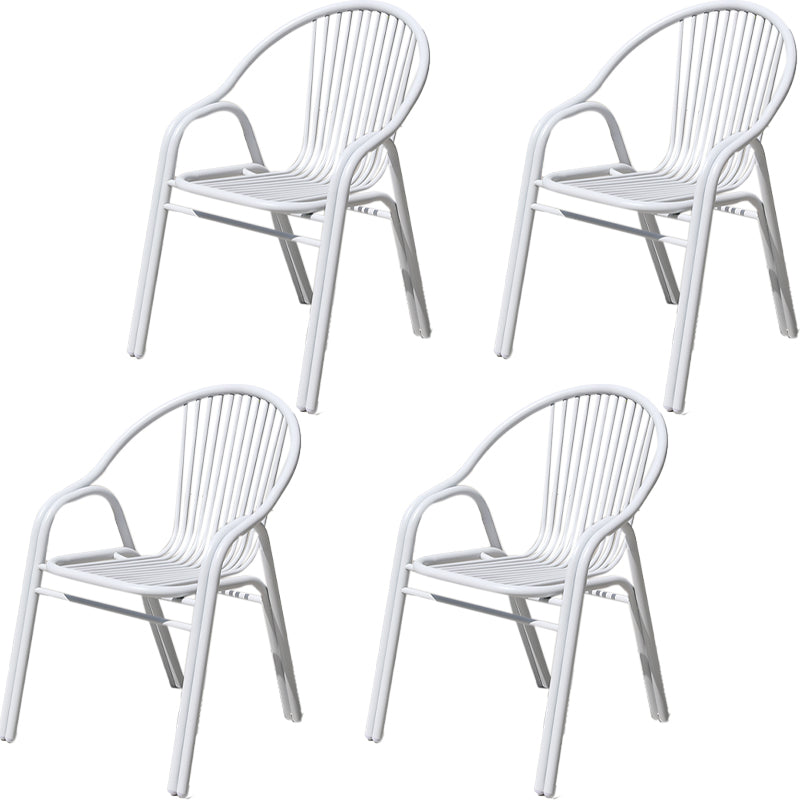 White Stacking Dining Side Chair Aluminum Outdoor Bistro Chairs with Arm