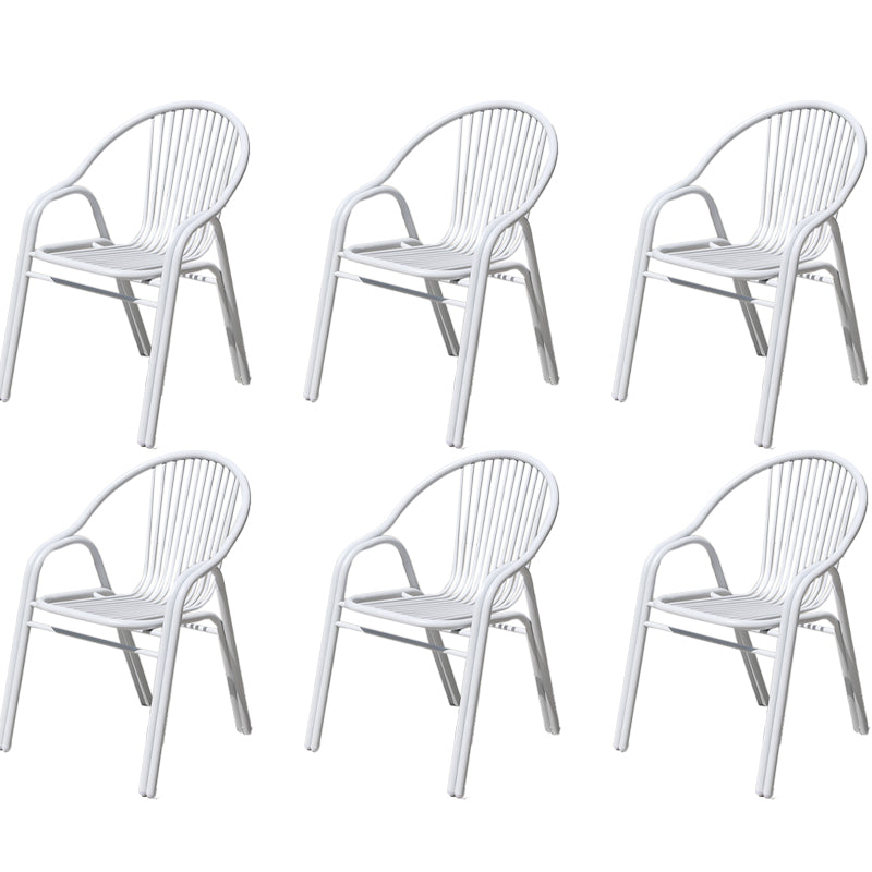 White Stacking Dining Side Chair Aluminum Outdoor Bistro Chairs with Arm