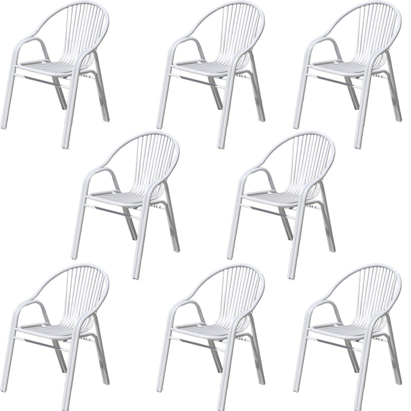 White Stacking Dining Side Chair Aluminum Outdoor Bistro Chairs with Arm