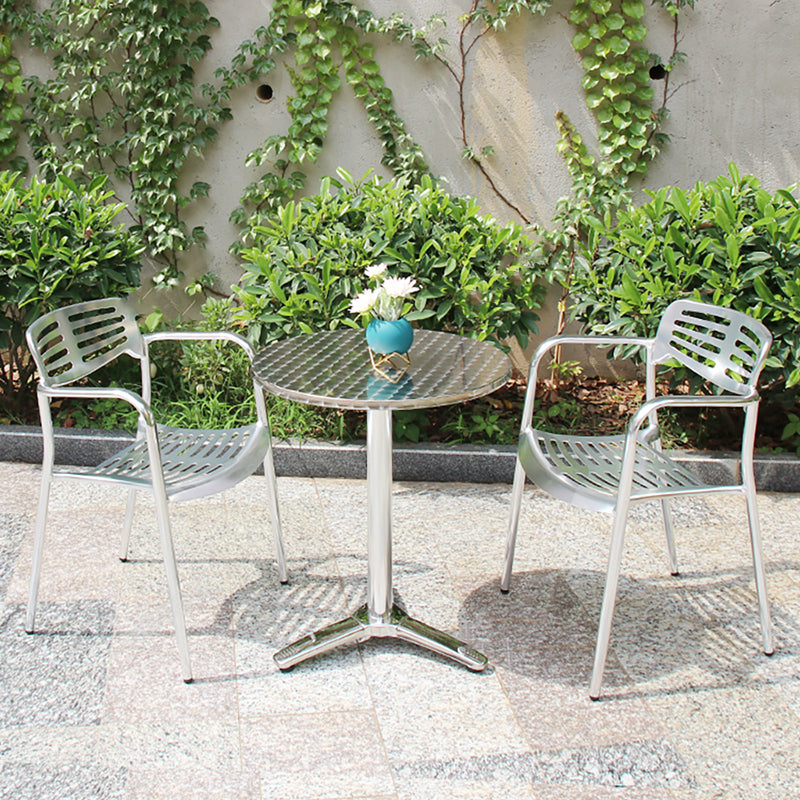 Silver Patio Dining Side Chair Aluminum Outdoor Bistro Chairs