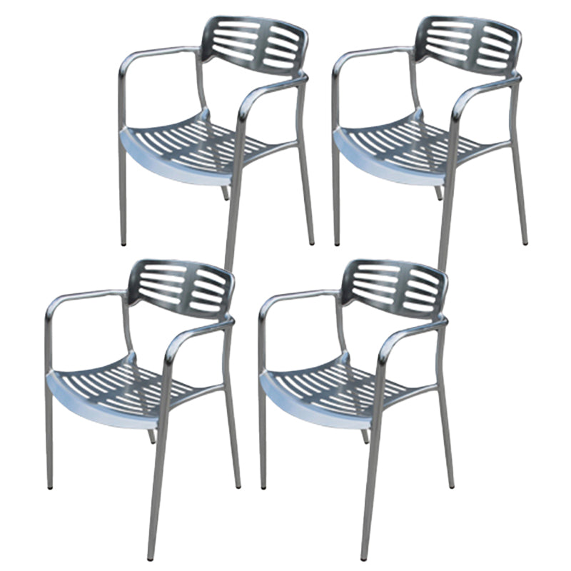 Silver Patio Dining Side Chair Aluminum Outdoor Bistro Chairs