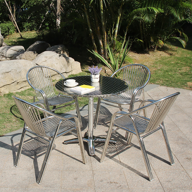 Silver Patio Dining Side Chair Aluminum Outdoor Bistro Chairs