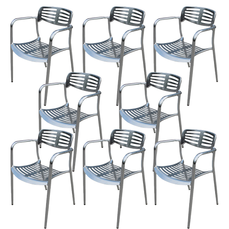 Silver Patio Dining Side Chair Aluminum Outdoor Bistro Chairs