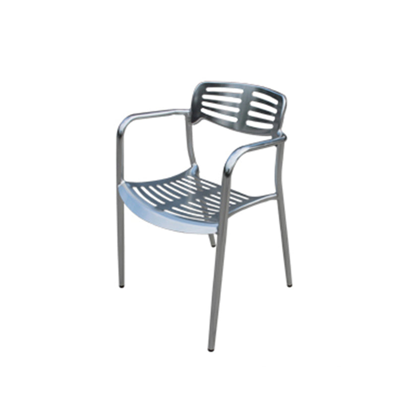 Silver Patio Dining Side Chair Aluminum Outdoor Bistro Chairs