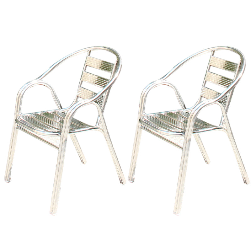 Silver Patio Dining Side Chair Aluminum Outdoor Bistro Chairs