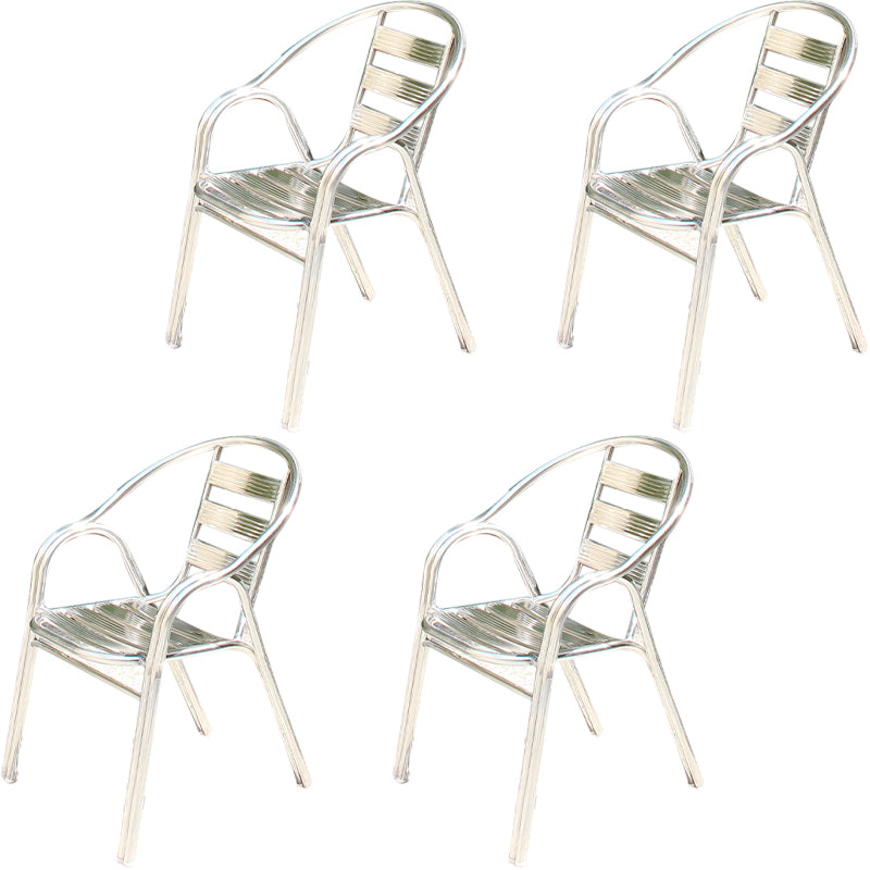 Silver Patio Dining Side Chair Aluminum Outdoor Bistro Chairs