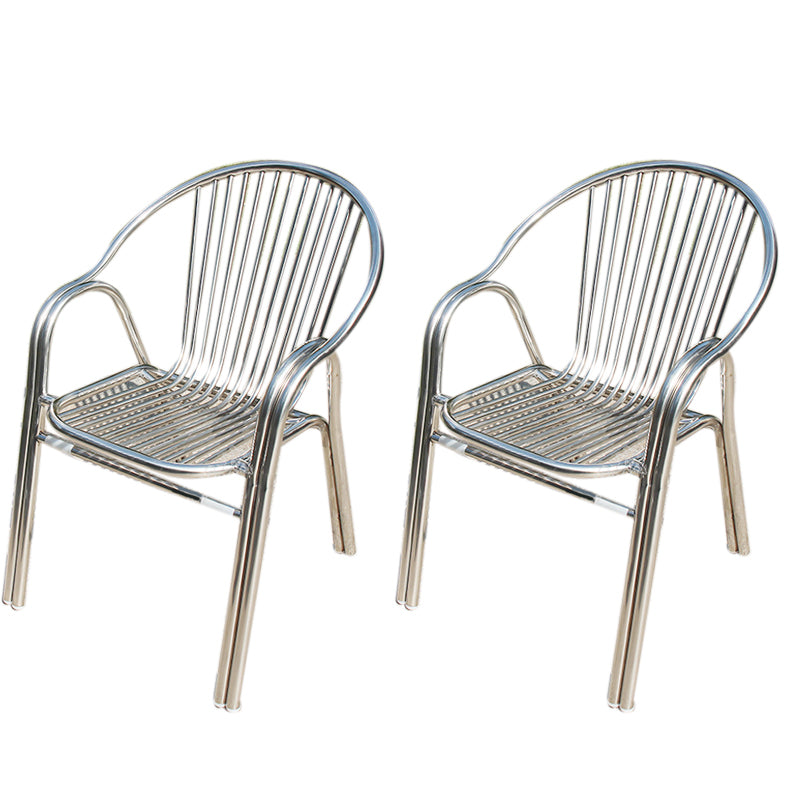 Silver Patio Dining Side Chair Aluminum Outdoor Bistro Chairs