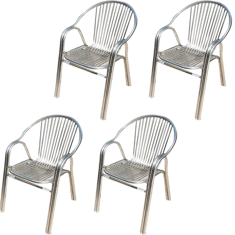 Silver Patio Dining Side Chair Aluminum Outdoor Bistro Chairs