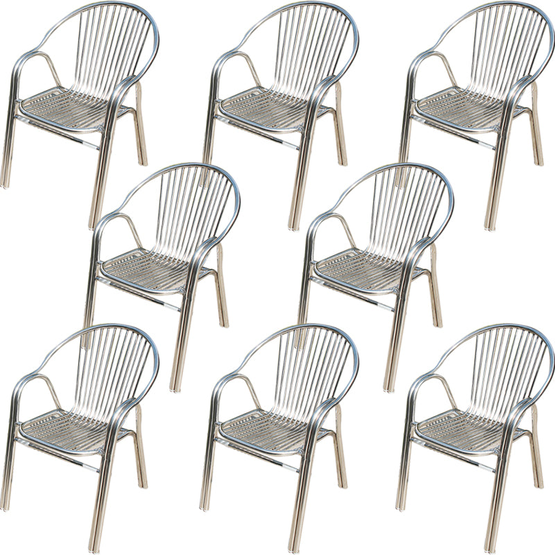 Silver Patio Dining Side Chair Aluminum Outdoor Bistro Chairs