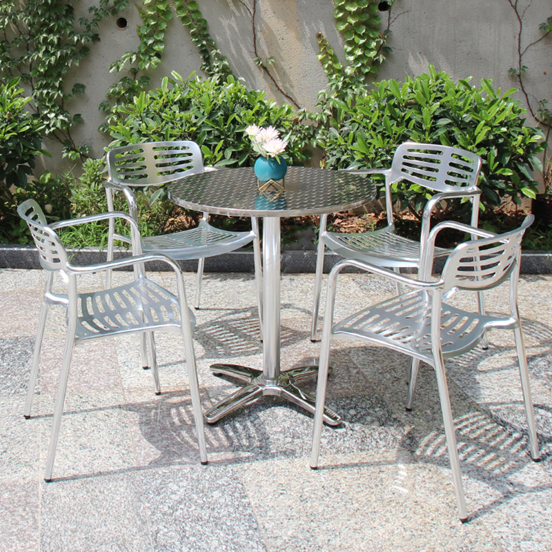 Silver Patio Dining Side Chair Aluminum Outdoor Bistro Chairs with Arm