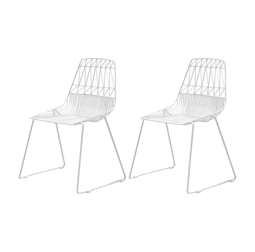 Modern White Dining Side Chair Stacking Metal Single Armless Chair