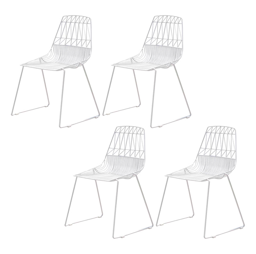 Modern White Dining Side Chair Stacking Metal Single Armless Chair